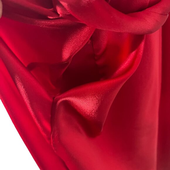 Vintage 90s Gold Label Red Satin Chiffon Long Sleeve Full Length Robe Medium Lar - Picture 7 of 8